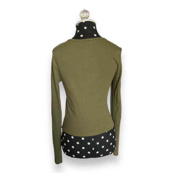 Forever 21 Womens Top Sz L Olive Green Cropped Length Ribbed Knit Long Sleeve - Picture 6 of 8
